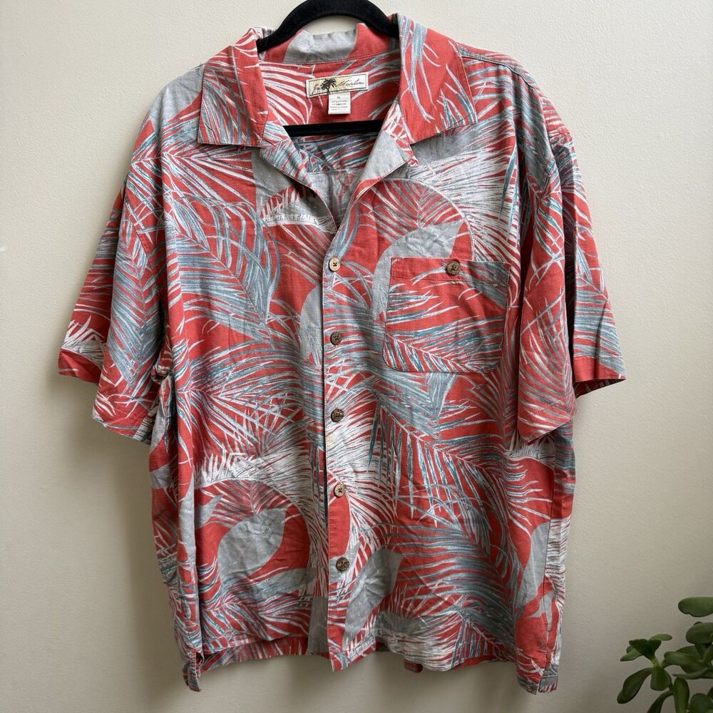 Joe Marlin Mens XL Red Floral Tropical Short Sleeve Button Down Shirt Vacation